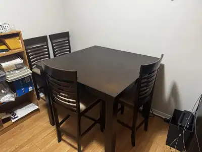 Great kitchen table very sturdy there’s a small crack in one of the 4 chairs and the top back of it...