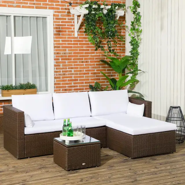 3pcs Modern Rattan Sofa Set, Wicker Patio Furniture Set with Cof in Patio & Garden Furniture in Markham / York Region - Image 3