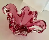 Gorgeous Chalet Cranberry Glass Bowl Candy Dish Signed