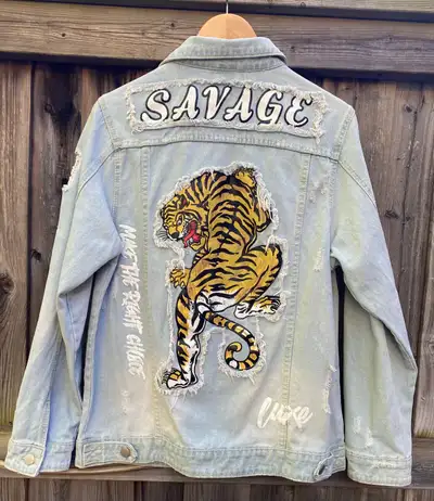 Victorious Men's Savage Tiger  Denim Jean Jacket, S, View more