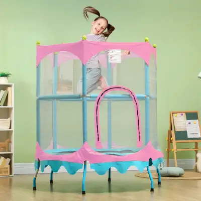 Trampoline for Kids, 4.6FT Mini Toddler Trampoline Indoor Outdoor with Handlebar, Safety Enclosure N...
