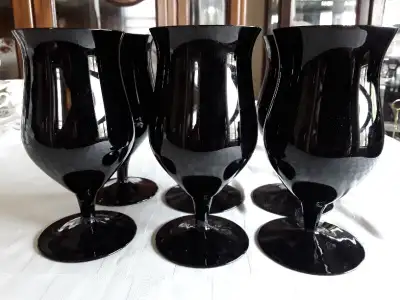 BLACK MILK GLASS GOBLETS - STEMED COCKTAIL GLASSES, View more