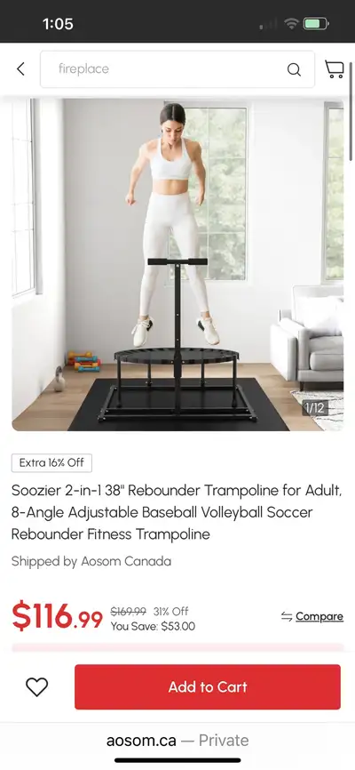 2-in-1 38" Rebounder Trampoline for Adult, View more