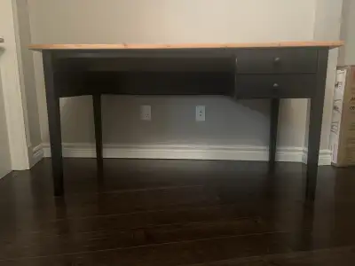 IKEA Desk – Wood Grain Top with Black Base, 2 Drawers, View more
