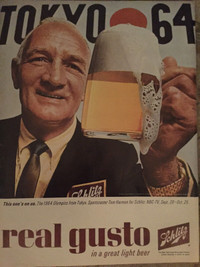 1964 Schlitz Beer w/‘64 Olympics Sportscaster Original Ad