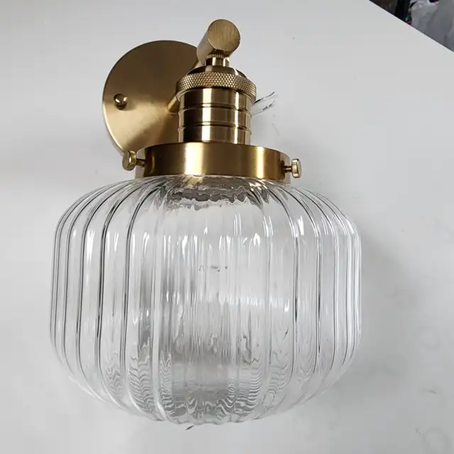 Vintage Solid Brass Wall Sconce with Hand-Blown Glass Shade in Indoor Lighting & Fans in Ottawa - Image 4