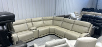 Brand new power top grain leather modular sectional
