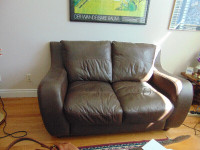 Comfortable Brown Leather Love Seat