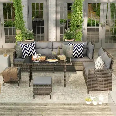 6pcs Outdoor Rattan Sofa Set Garden Wicker Sectional Couch, View more