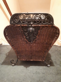 Vintage Woven Wicker/Wrought Iron Basket Wrought iron Handles