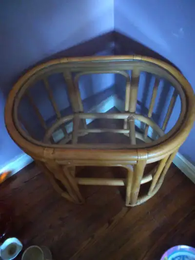 BAMBOO OCC.ASIONAL TABLE. GLASS TOP. EXCELLENT COND., View more