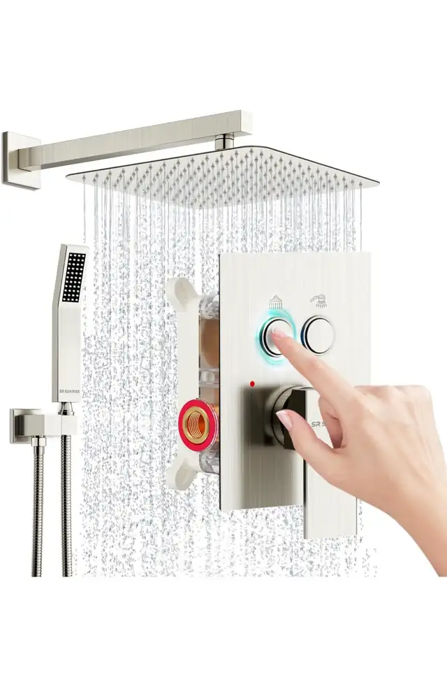 12 Inch Square Shower System with Handheld,Brushed Nickel