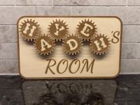 Kids Bedroom Name Sign with Working Gears