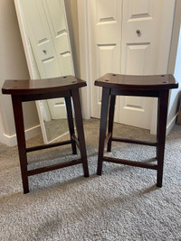 Two Solid Wood High Top Counter Stools 