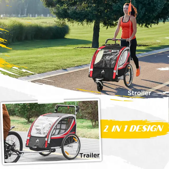 Aosom 2 Seat Bike Trailer for Kids with Handbrake in Road in Markham / York Region - Image 4