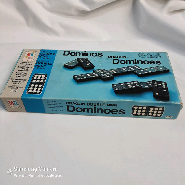 1970 Halsam Milton Bradley Double 9 Dragon Dominoes 55 wood tile in Toys & Games in Calgary - Image 2