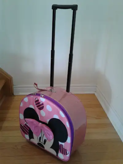 Pic 1 ~ Minnie Mouse carry on luggage with 2 wheels $10 H 15.5 X L 16 X D 7 inches Pic 2 - 3 ~ folda...
