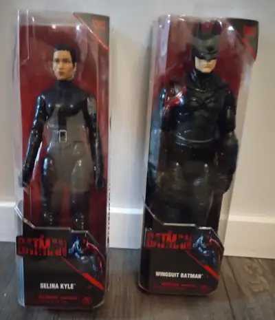 $20 EACH. Brand new (still in box) DC Comics The Batman (Wingsuit model) and Selina Kyle 12 inch act...