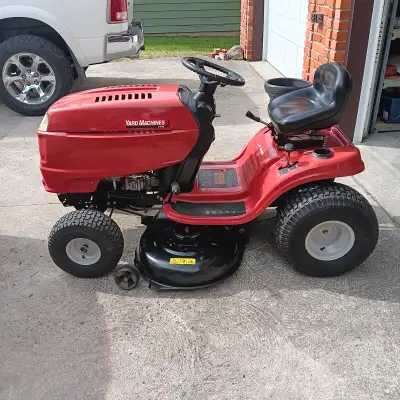 The mower has a 42 in. deck, and an 18 hp motor. It has a new belt, new pullies on the deck and new...