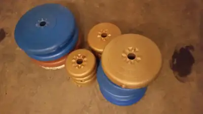 Includes all the plates shown in pictures. Total weight of all plates- 205 pounds