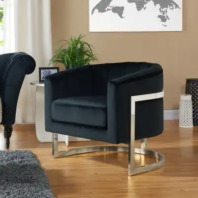 LUXURIOUS ACCENT CHAIR IN BLACK VELVET AND CHROME BASE!, View more