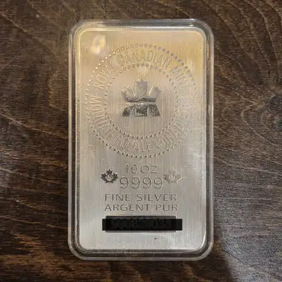 RCM Royal Canadian Mint 10 oz 9999 Pure Fine Silver Bar Ingot, View more
