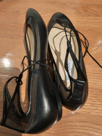Black Leather JIMMY CHOO Tyler Mesh Ballet Ankle Tie Flats-39