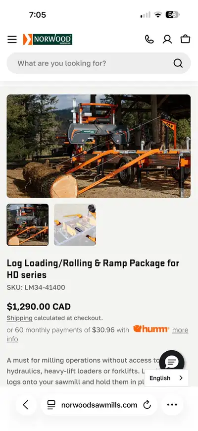 Log loading / rolling winch kit for Norwood HD series sawmill - in perfect new condition. $1000 - sa...
