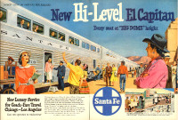 1956 double-page ad for Santa Fe Railway El Capitan Service