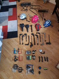 Tons of bike parts! Fenders, helmets, pannier racks, kickstands