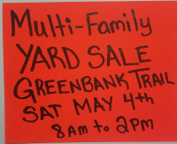 Multi Family YARD sale  GREENBANK TRAIL Burl,Sat May 4th 8am-2pm
