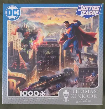 DC 1000 piece puzzle (two separate jigsaw puzzles) Brand Ceaco Hall of Justice by Thomas Kinkade Sup...