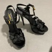 37.5 Authentic YSL tribute 105 sandals high hill shoes black