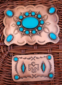 2x Boucles de ceinture en cuivre et turquoise Copper Belt Buckle