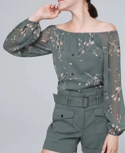 NWT xxs WHBM Green Floral Blouse, View more