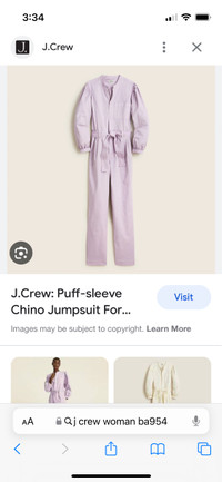 NWT J. Crew Puff Sleeve Chino Jumpsuit size 20 BA954