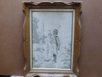 Grolleron tapisserie tableau toile paysage soldat hussard femme