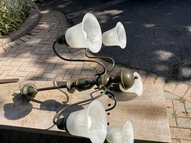 5 Light Chandelier with Frosted Glass Shades $50 in Indoor Lighting & Fans in Trenton - Image 2