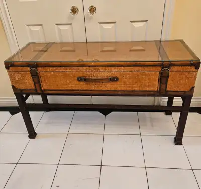 VTG STILES BROTHERS STYLE STEAMER SAFARI WICKER TABLE / CONSOLE, View more