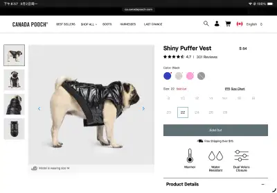 Canada Pooch Shiny Puffer Vest all new, size 22, View more