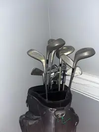 Golf bag with assorted clubs 