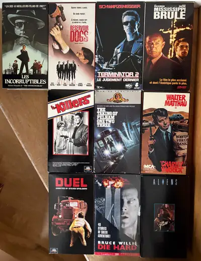 Plusieurs vhs en anglais et francais à partir de 5$ jusqu'à 60$