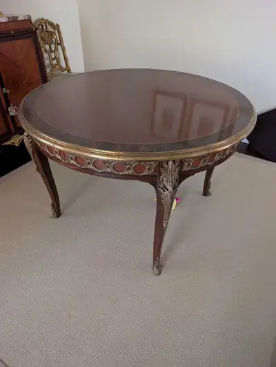Bronze Mounted Louis XV Style Round Dining Table 2 Leaves, View more