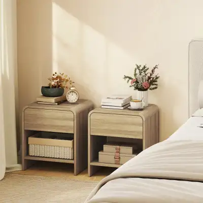  Set of 2 Modern nightstands Bedside Table with Rounded Corners, View more