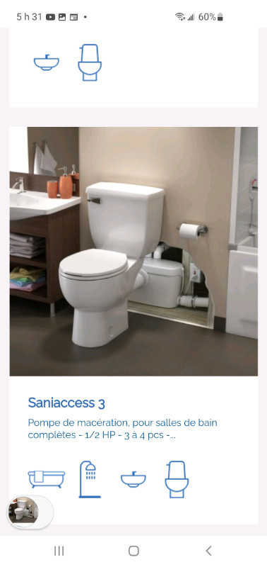 Toilette saniflo neuve 1/2 hp et 1 hp | Articles pour la salle de bains |  Laurentides | Kijiji