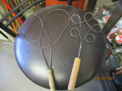 VERY OLD VICTORIAN STYLE WOOD HANDLE WIRE RUG BEATERS $15 EA., View more