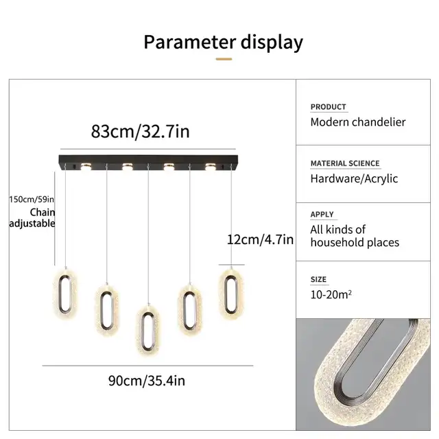 NEW Ganeed 60W Dimmable LED Pendant Light, 5 Lights Chandelier in Indoor Lighting & Fans in London - Image 5