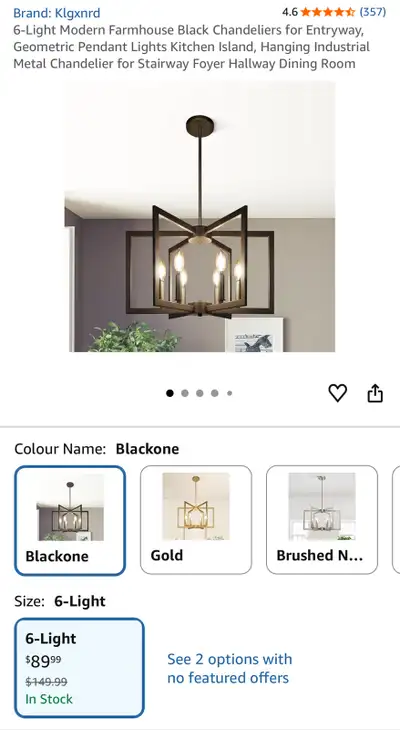 BRAND NEW 6-light black chandelier , View more