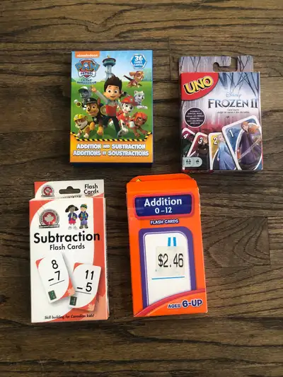 Math flashcards and Uno (Frozen II)