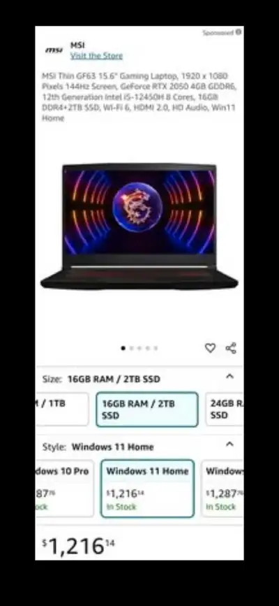 MSI Gaming Laptop Thin 16Gb Ram 2TB SSD Like New Aaking $800 OB, View more